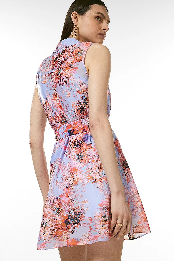 Soft Floral Sleeveless Organdie Shirt Dress